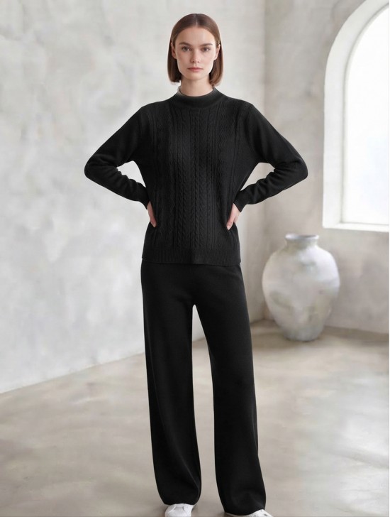 Solid Color Knitted Sweater and Pants Set